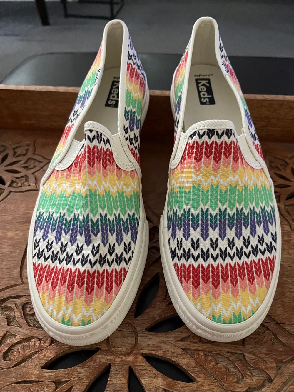 Keds Women’s Slip-On Sneakers in Rainbow Stripe